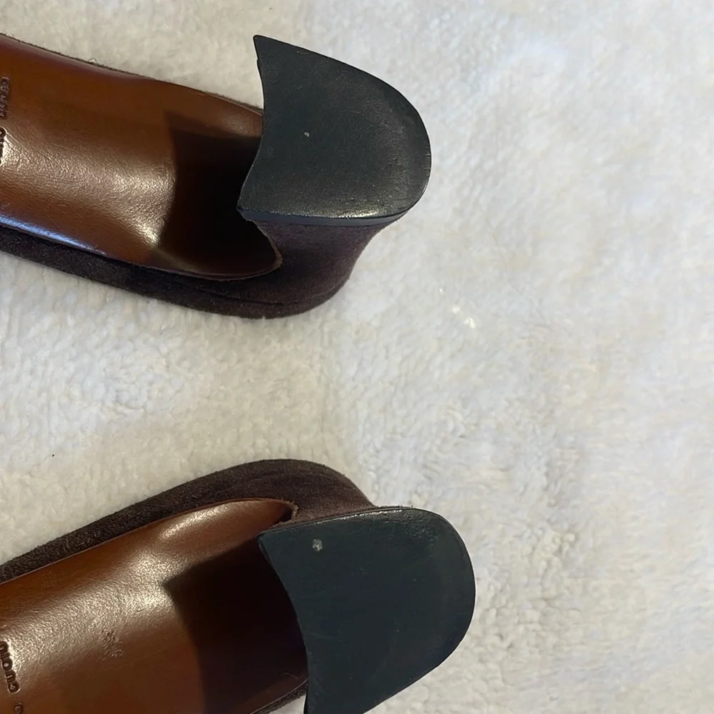 Prada Low Mule Heel Silver Hardware Grommet Brown Suede Sandal Size EU 37 EUC! - Picture 5 of 5